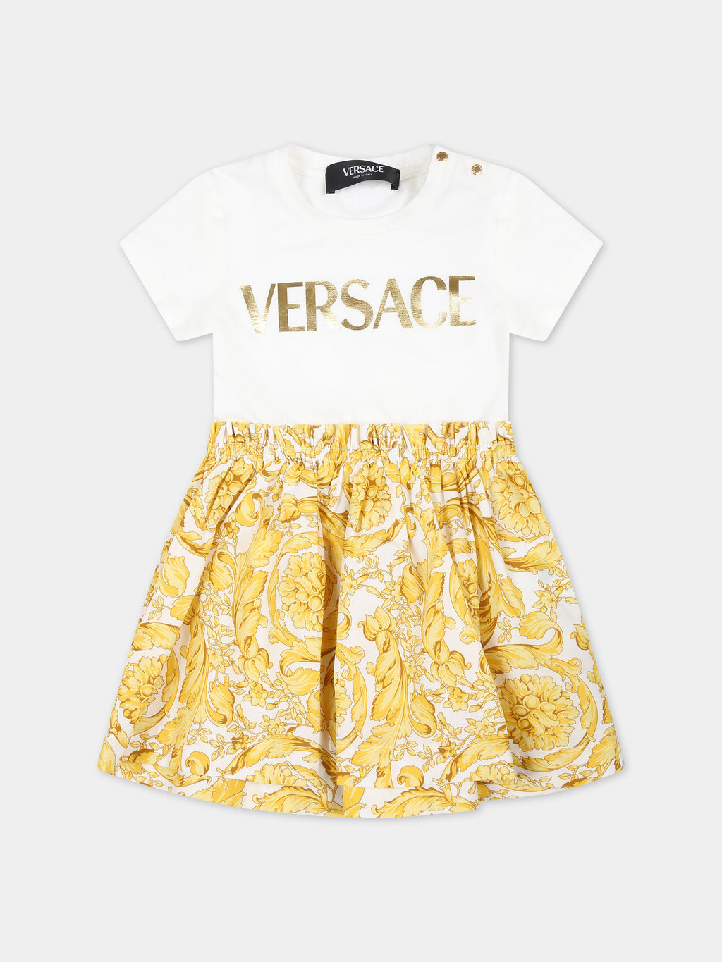 Vestito bianco per neonata con logo Versace e stampa barocco